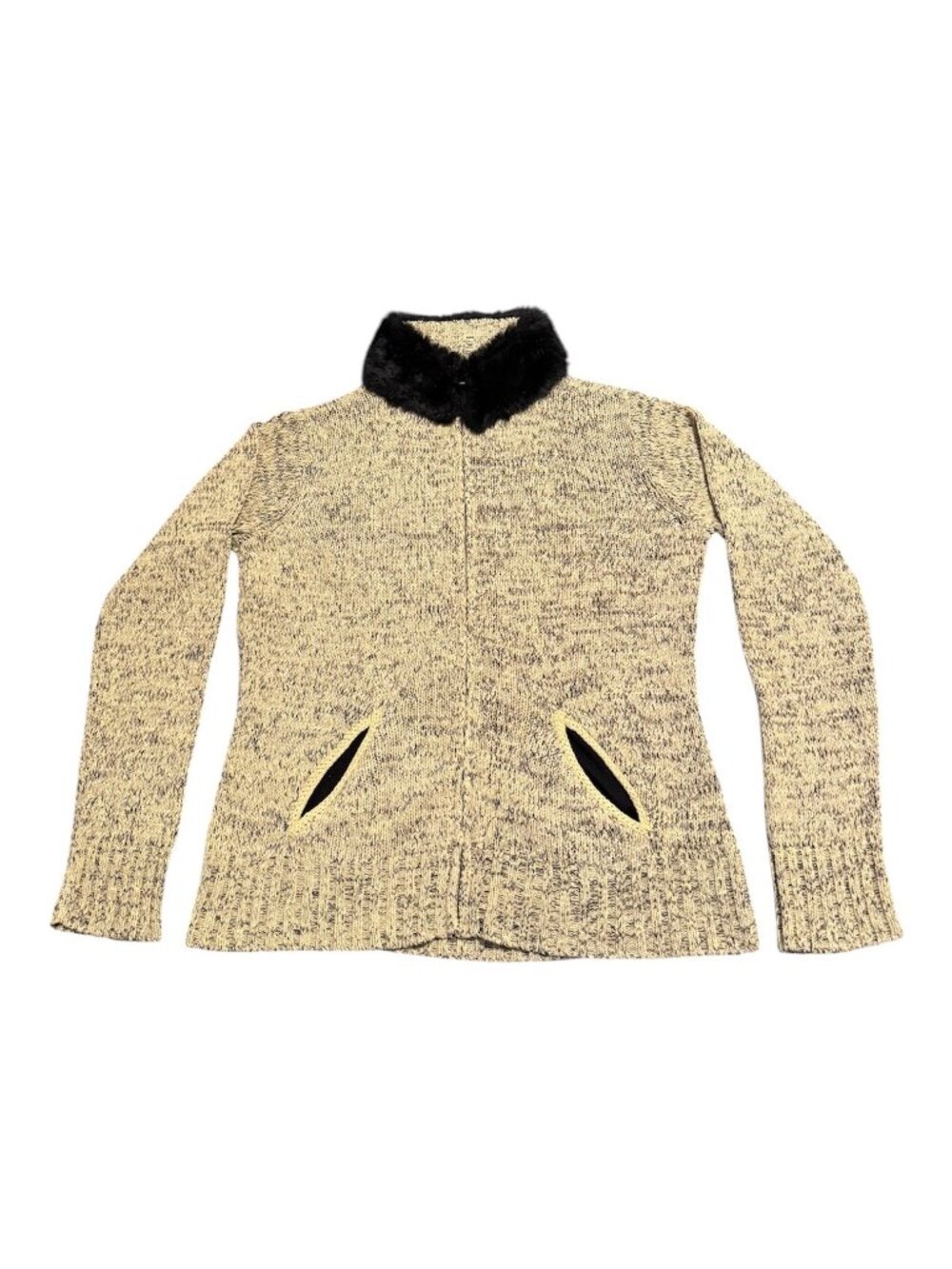 Crazy Horse Collection Women Pockets Zip Up Faux Fur Sweater Jacket Sz S Tan